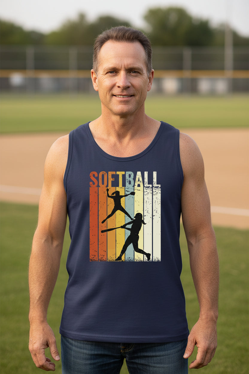 Softball Dad Athletic Pride Retro Color Stripe Tank Top Design NAVY - FRONT