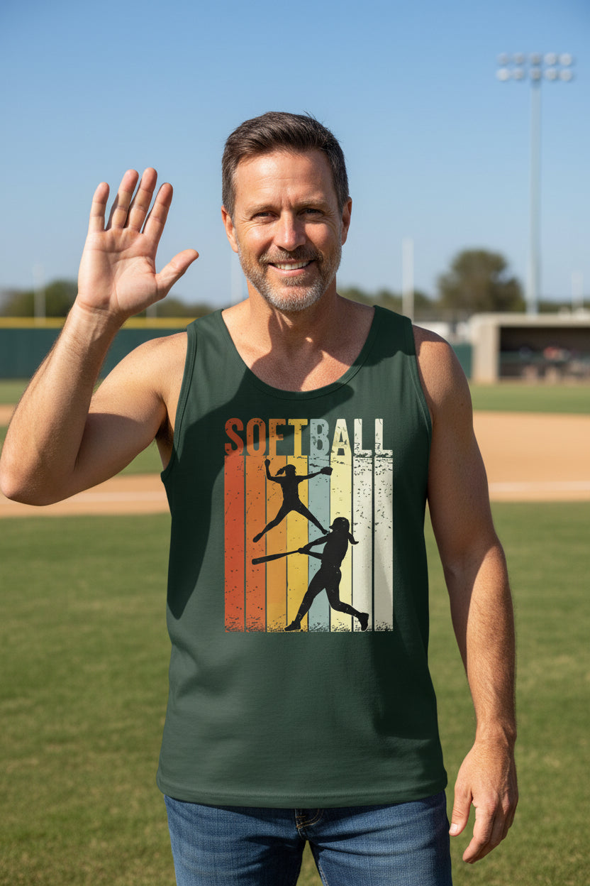Softball Dad Athletic Pride Retro Color Stripe Tank Top Design Forest - FRONT