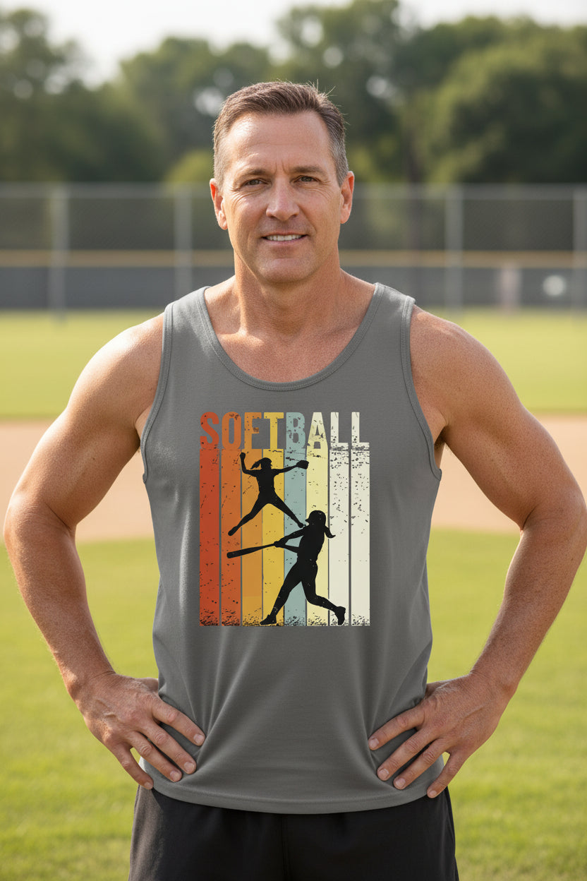 Softball Dad Athletic Pride Retro Color Stripe Tank Top Design DARK GREY - FRONT