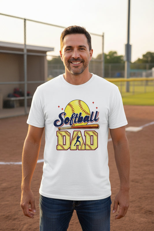 Softball Dad T-Shirt Vintage Style Bat and Ball Sports Fan Pride Design White - 3600 - FRONT