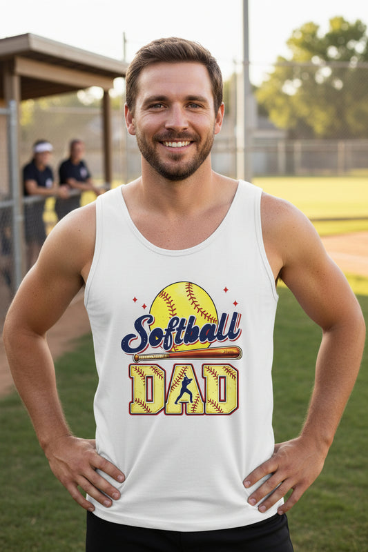 Softball Dad Tank Top Vintage Style Bat and Ball Sports Fan Pride Design WHITE - 3480 - FRONT