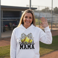 Softball Mama Bow Vibes – Cute & Trendy Game Day Style Hoodie WHITE - SF500 - FRONT