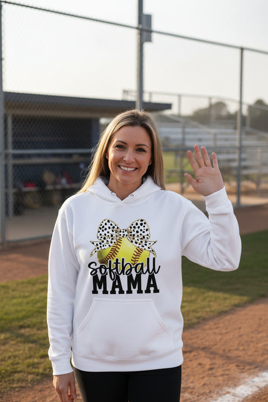 Softball Mama Bow Vibes – Cute & Trendy Game Day Style Hoodie WHITE - SF500 - FRONT