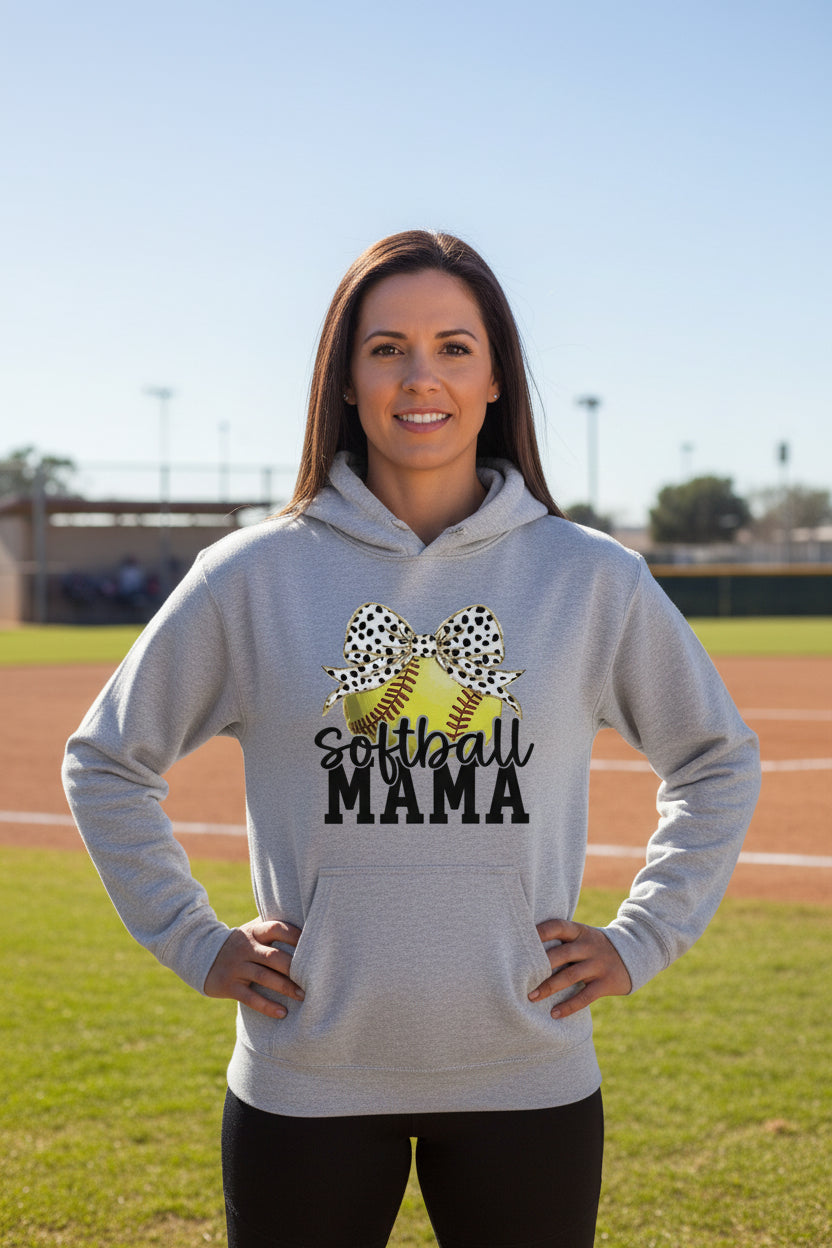 Softball Mama Bow Vibes – Cute & Trendy Game Day Style Hoodie SPORT GREY - SF500 - FRONT