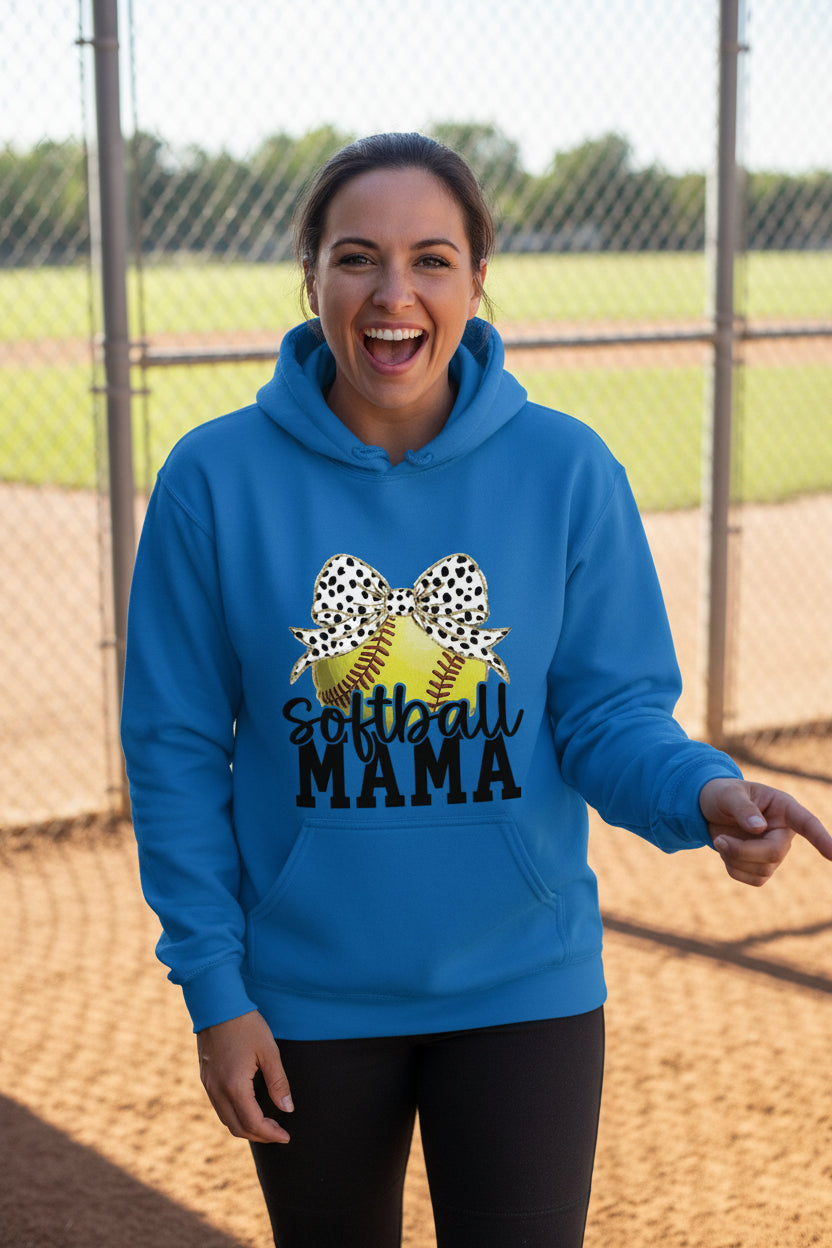 Softball Mama Bow Vibes – Cute & Trendy Game Day Style Hoodie Royal - SF500 - FRONT