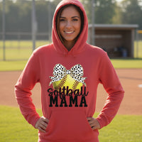 Softball Mama Bow Vibes – Cute & Trendy Game Day Style Hoodie RED - SF500 - FRONT