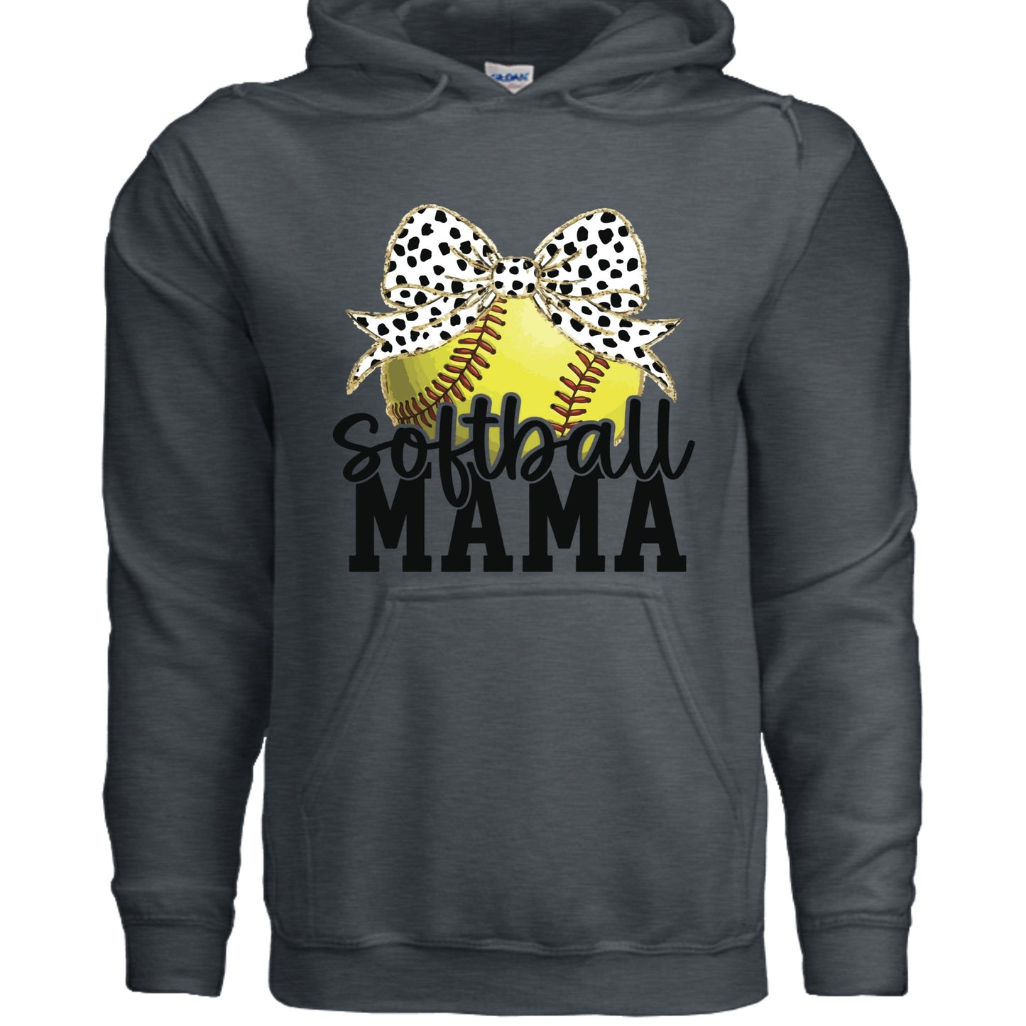 Softball Mama Bow Vibes – Cute & Trendy Game Day Style Hoodie DARK HEATHER - SF500 - FRONT