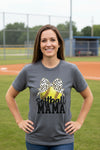 Softball Mama Bow Vibes – Cute & Trendy Game Day Style T-Shirt DRK GREY HEATHER - 6004 - FRONT