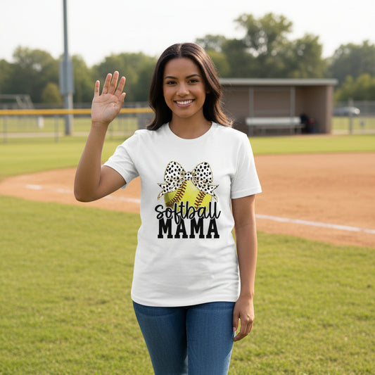 Softball Mama Bow Vibes – Cute & Trendy Game Day Style T-Shirt WHITE - 6004 - FRONT