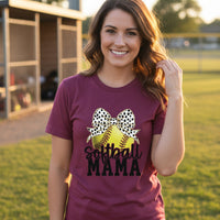 Softball Mama Bow Vibes – Cute & Trendy Game Day Style T-Shirt MAROON - 6004 - FRONT