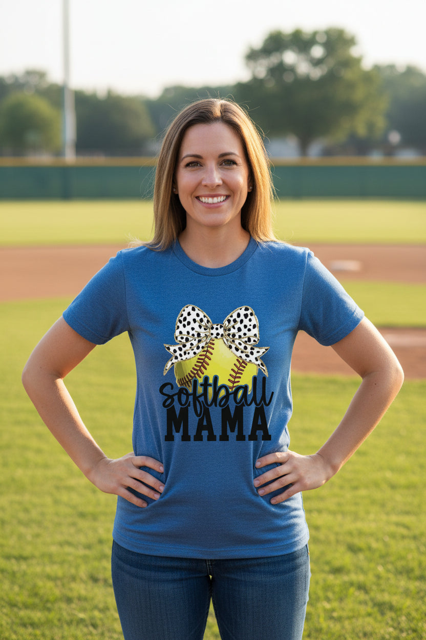 Softball Mama Bow Vibes – Cute & Trendy Game Day Style T-Shirt HTHR TRUE ROYAL - 6004 - FRONT