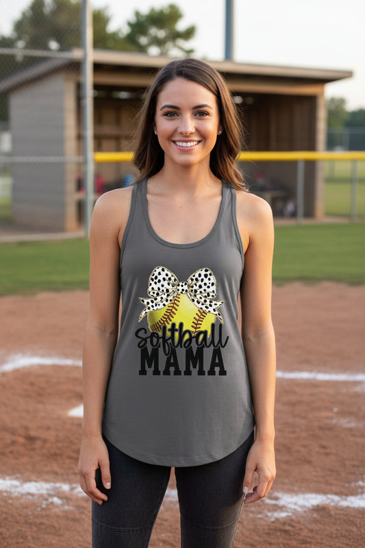Softball Mama Bow Vibes – Cute & Trendy Game Day Style Tank Top Dark Gray - N1533 - FRONT