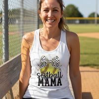 Softball Mama Bow Vibes – Cute & Trendy Game Day Style Tank Top White - N1533 - FRONT