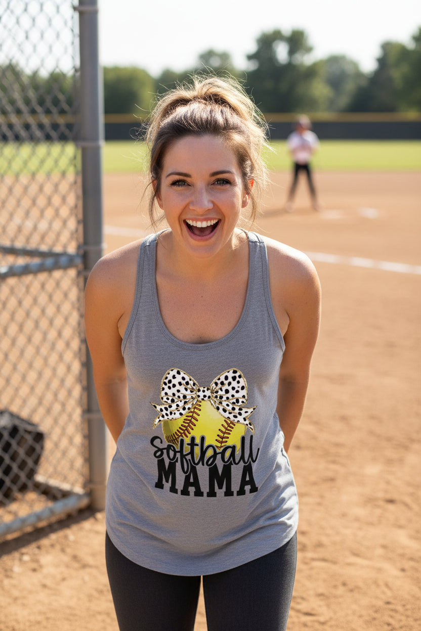 Softball Mama Bow Vibes – Cute & Trendy Game Day Style Tank Top Heather Gray - N1533 - FRONT