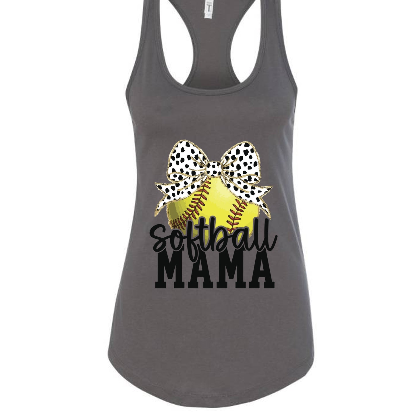 Softball Mama Bow Vibes – Cute & Trendy Game Day Style Tank Top Dark Gray - N1533 - FRONT