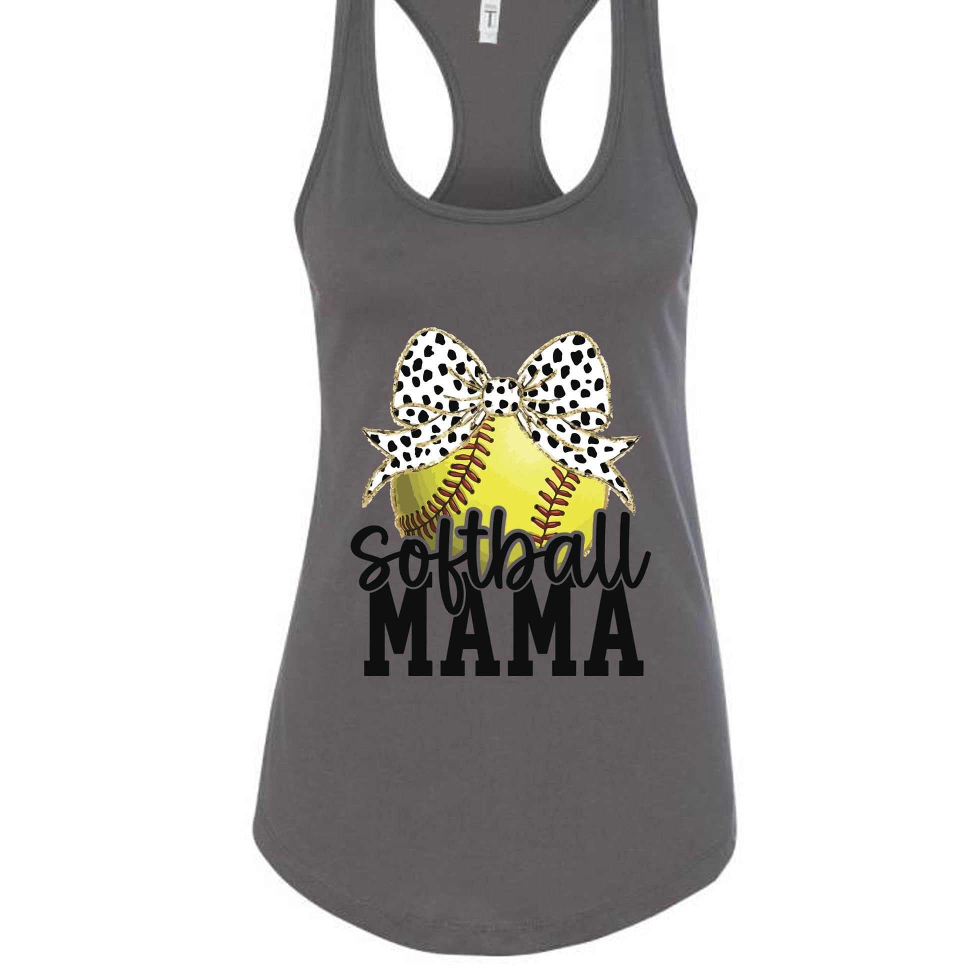 Softball Mama Bow Vibes – Cute & Trendy Game Day Style Tank Top Dark Gray - N1533 - FRONT