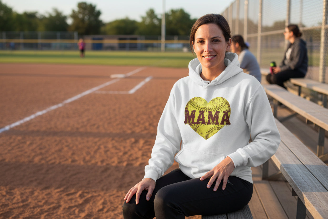 Softball Mama Heart Hoodies - Athletic Pride Mom Spirit WHITE - FRONT
