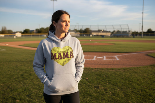 Softball Mama Heart Hoodies - Athletic Pride Mom Spirit SPORT GREY - FRONT