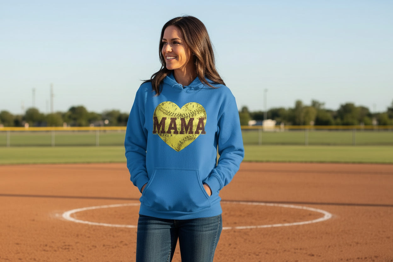 Softball Mama Heart Hoodies - Athletic Pride Mom Spirit Royal - FRONT