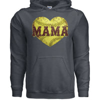Softball Mama Heart Hoodies - Athletic Pride Mom Spirit DARK HEATHER - FRONT