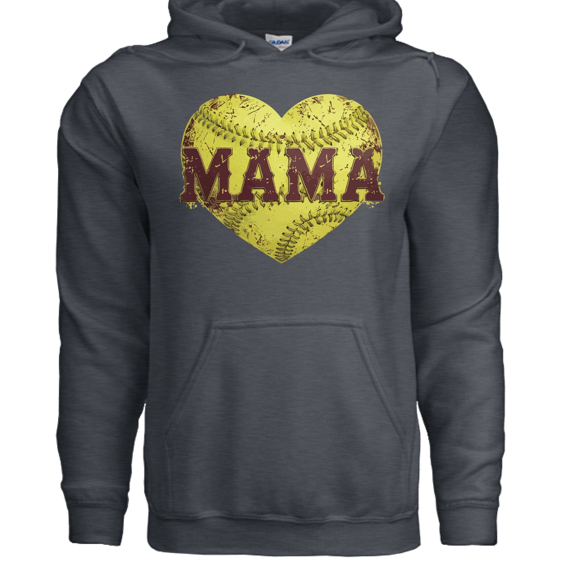 Softball Mama Heart Hoodies - Athletic Pride Mom Spirit DARK HEATHER - FRONT