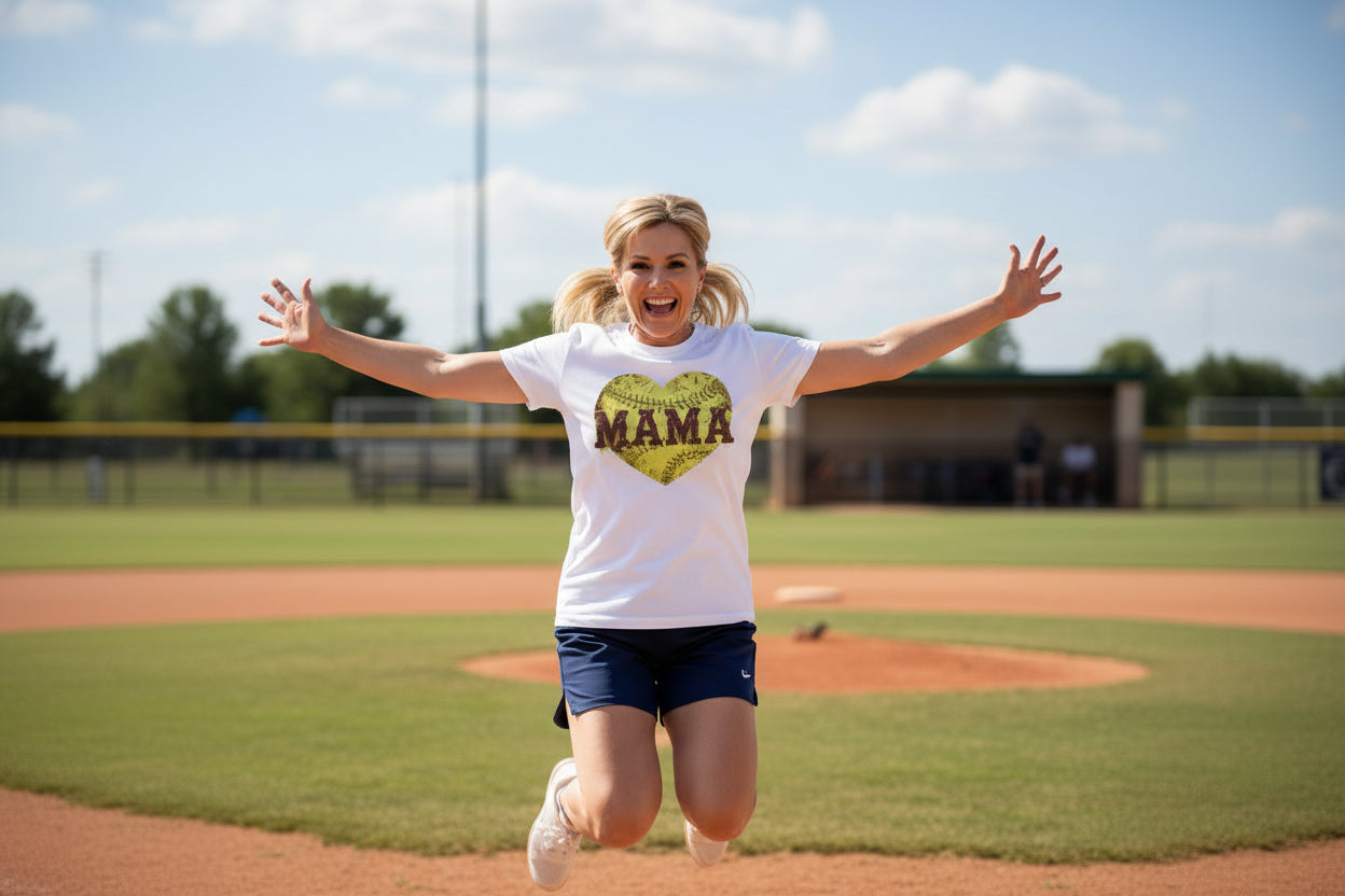 Softball Mama Heart T-Shirt - Athletic Pride Mom Spirit WHITE - FRONT