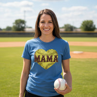 Softball Mama Heart T-Shirt - Athletic Pride Mom Spirit HTHR TRUE ROYAL - FRONT