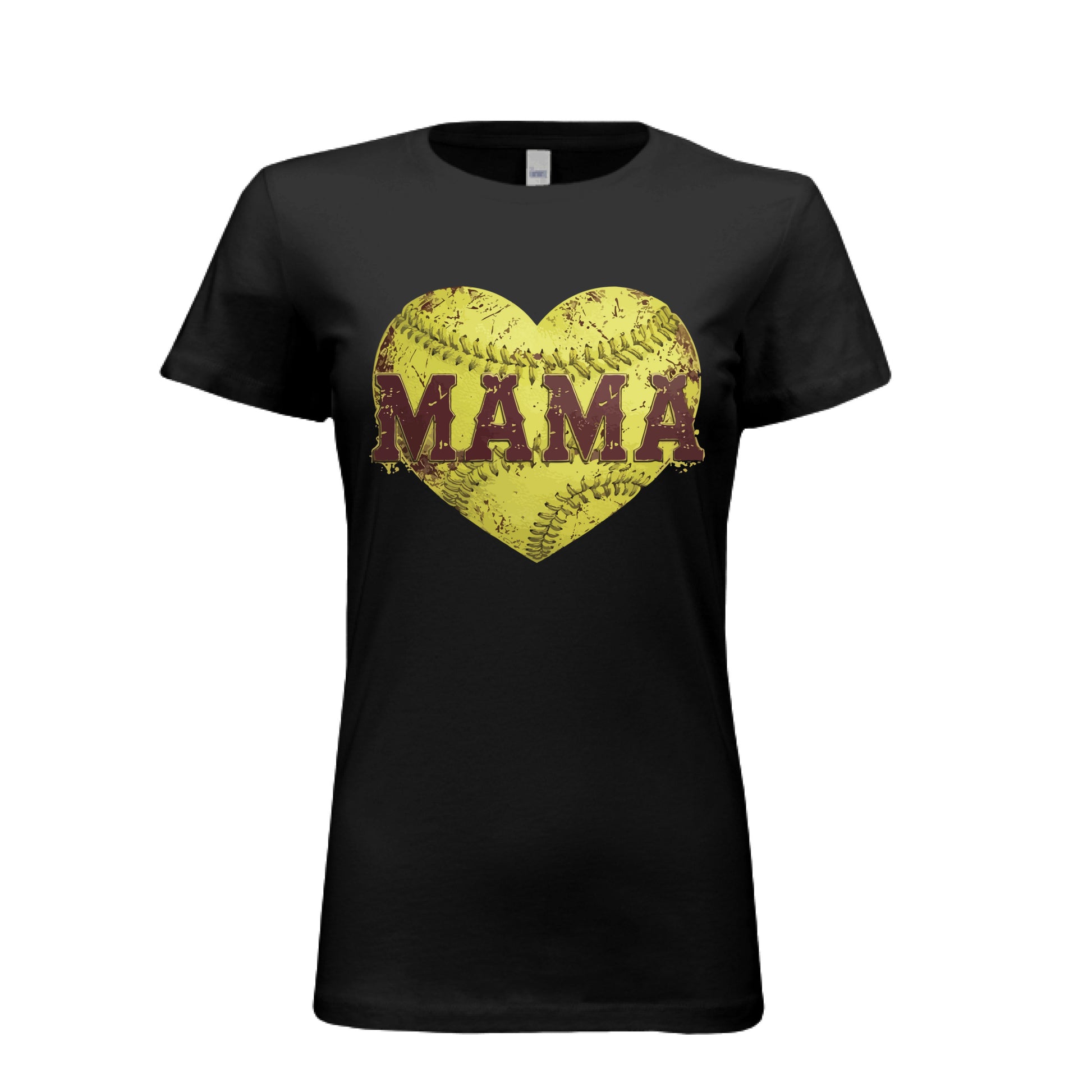 Softball Mama Heart T-Shirt - Athletic Pride Mom Spirit SOLID BLK BLEND -  FRONT