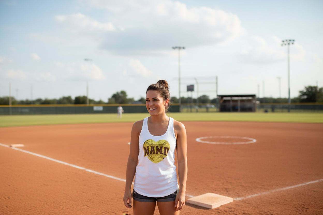 Softball Mama Heart Tank Top - Athletic Pride Mom Spirit White - FRONT