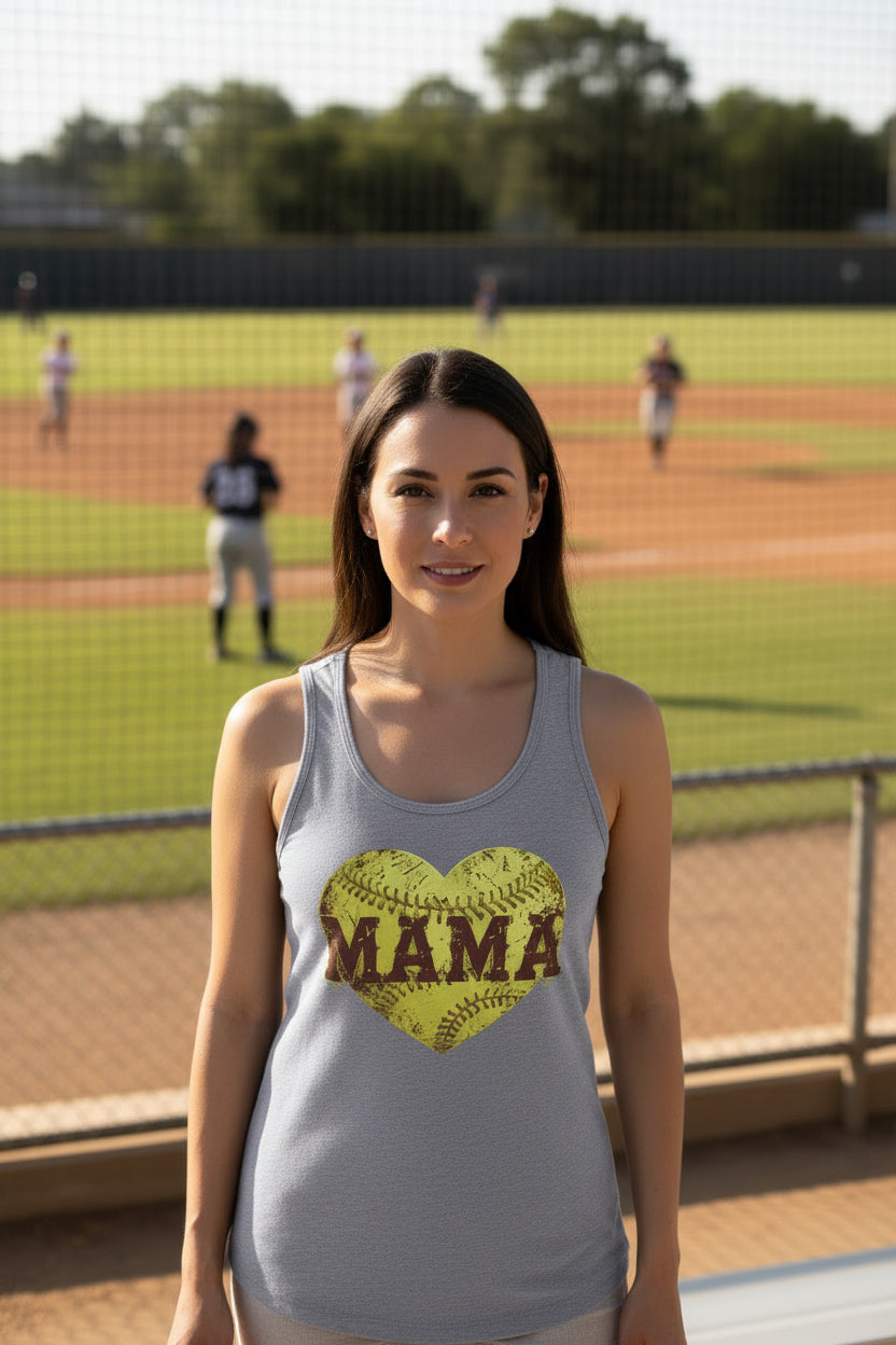 Softball Mama Heart Tank Top - Athletic Pride Mom Spirit Heather Gray - FRONT