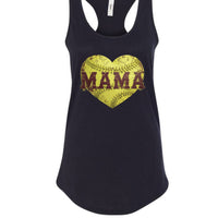 Softball Mama Heart Tank Top - Athletic Pride Mom Spirit Black - FRONT
