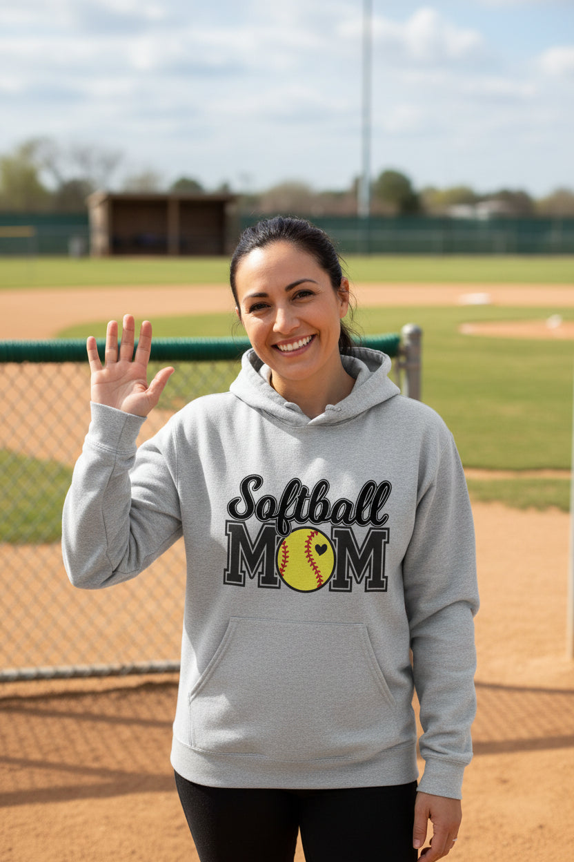 Softball Mom Hoodie with Heart Ball – Game Day Spirit Style SPORT GREY - SF500 - FRONT