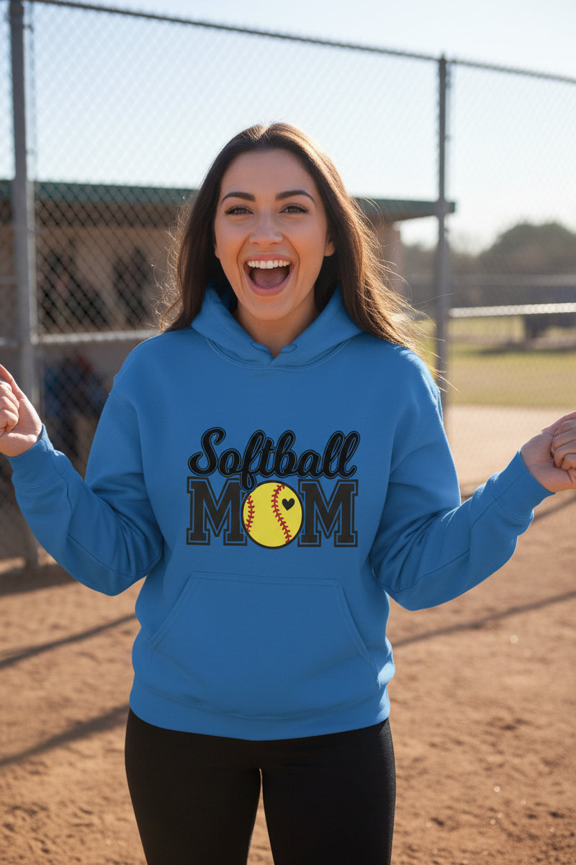 Softball Mom Hoodie with Heart Ball – Game Day Spirit Style Royal - SF500 - FRONT