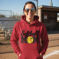 Softball Mom Hoodie with Heart Ball – Game Day Spirit Style RED - SF500 - FRONT