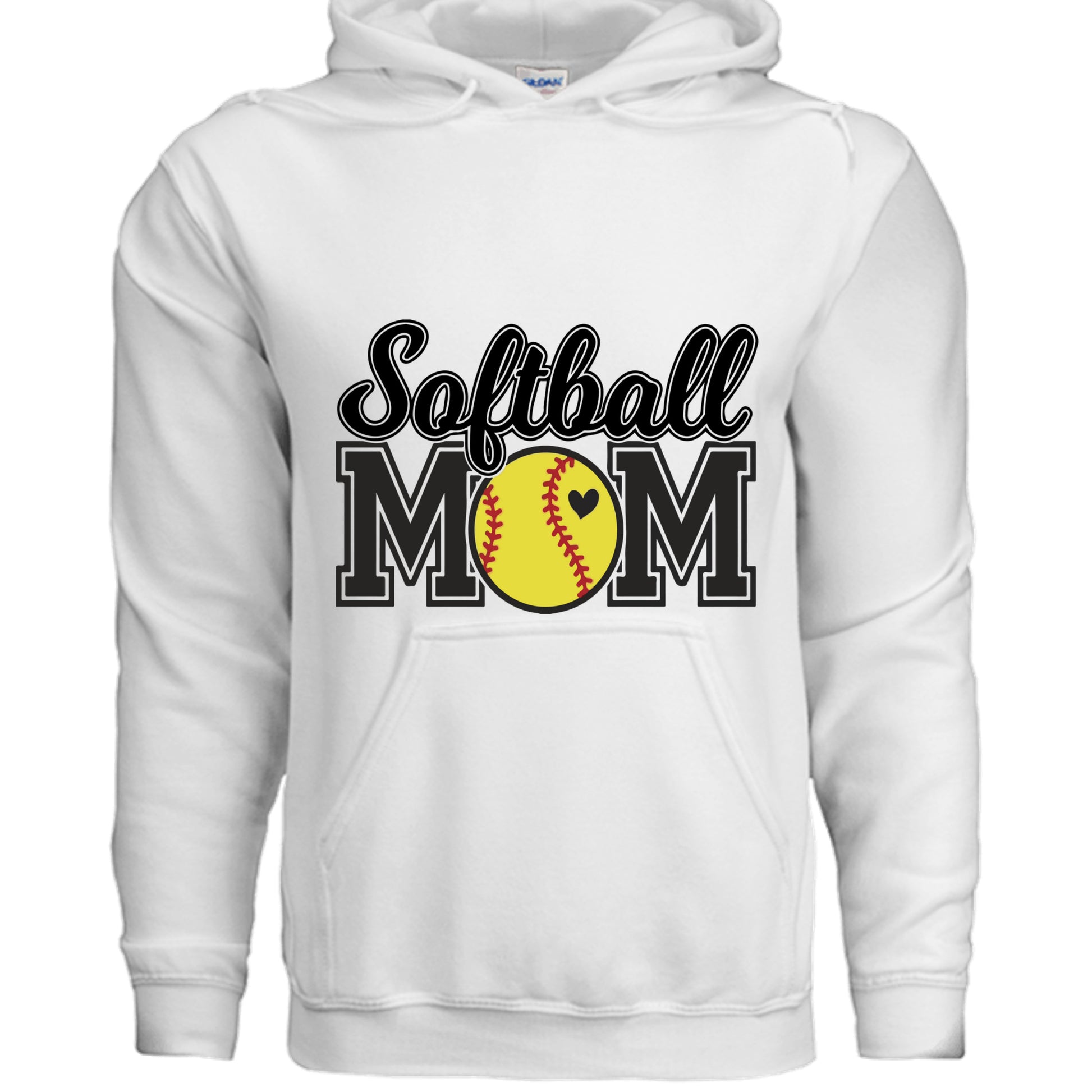 Softball Mom Hoodie with Heart Ball – Game Day Spirit Style WHITE - SF500 - FRONT