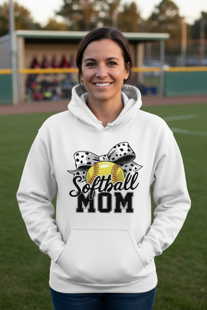 Softball Mom Life – Chic Bow Game Day Statement Hoodie WHITE - SF500 - FRONT