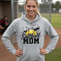 Softball Mom Life – Chic Bow Game Day Statement Hoodie SPORT GREY - SF500 - FRONT