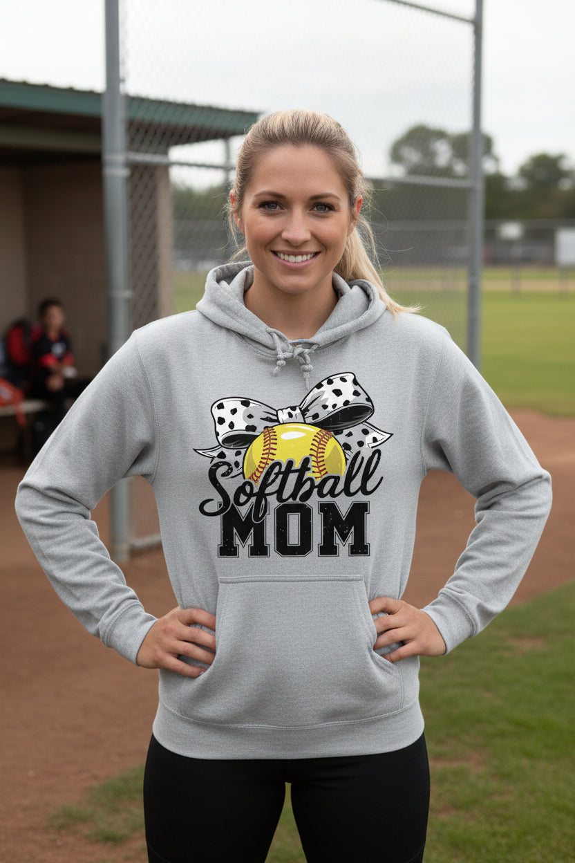 Softball Mom Life – Chic Bow Game Day Statement Hoodie SPORT GREY - SF500 - FRONT