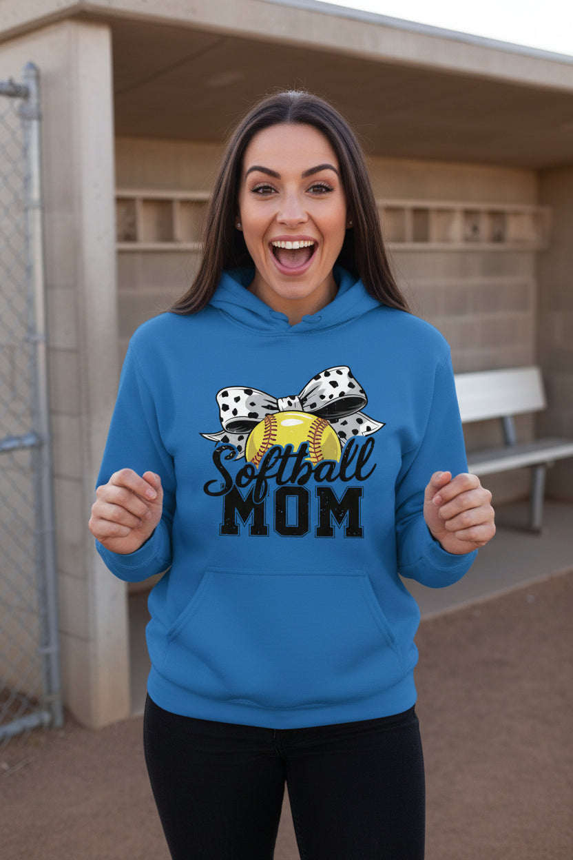 Softball Mom Life – Chic Bow Game Day Statement Hoodie Royal - SF500 - FRONT