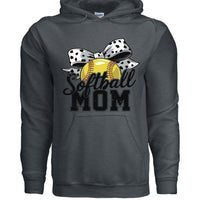 Softball Mom Life – Chic Bow Game Day Statement Hoodie DARK HEATHER - SF500 - FRONT