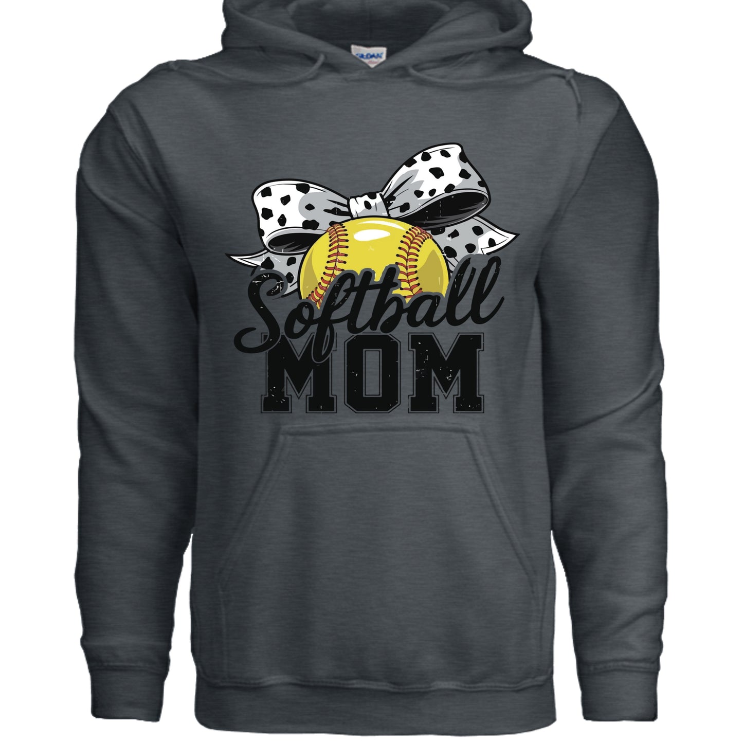Softball Mom Life – Chic Bow Game Day Statement Hoodie DARK HEATHER - SF500 - FRONT