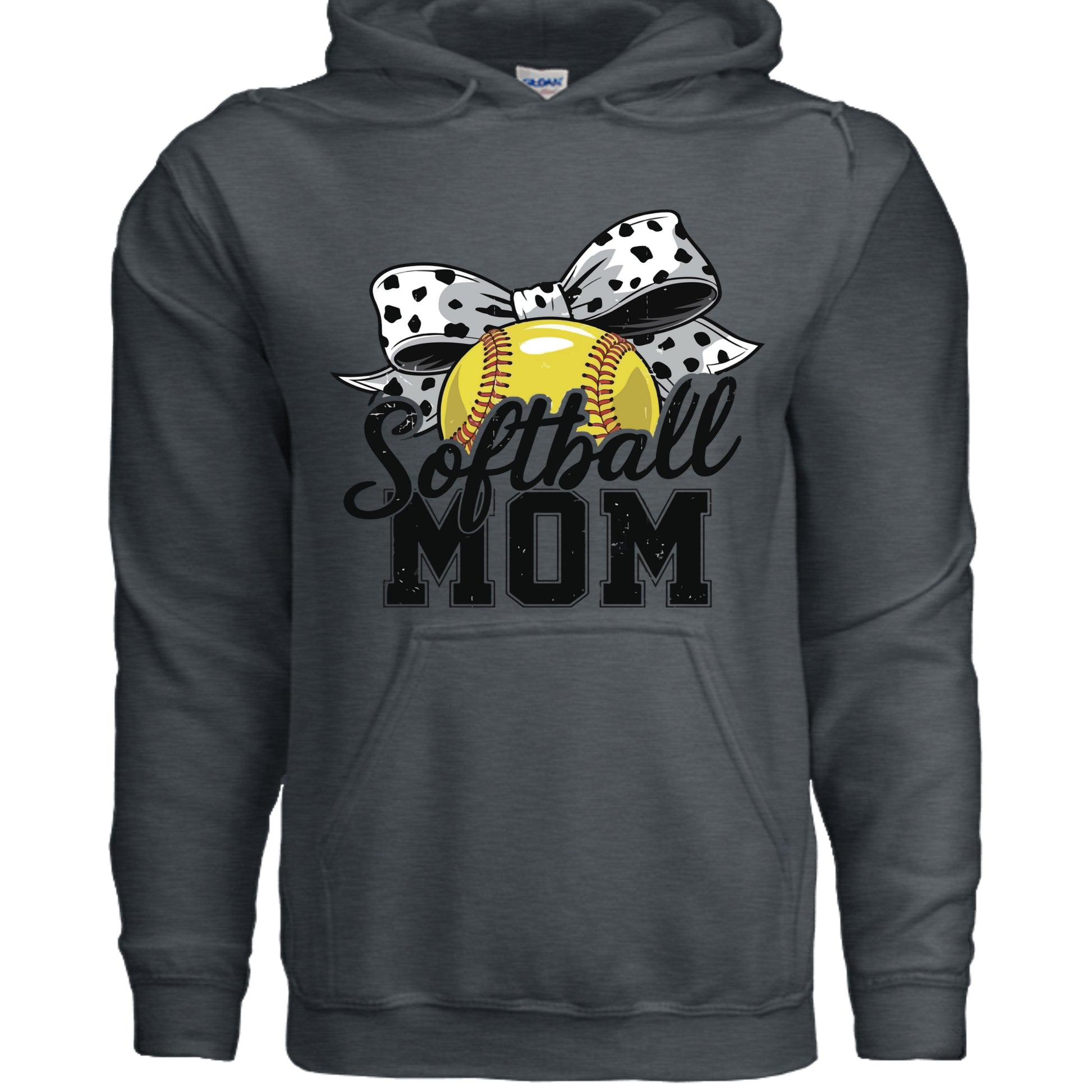 Softball Mom Life – Chic Bow Game Day Statement Hoodie DARK HEATHER - SF500 - FRONT