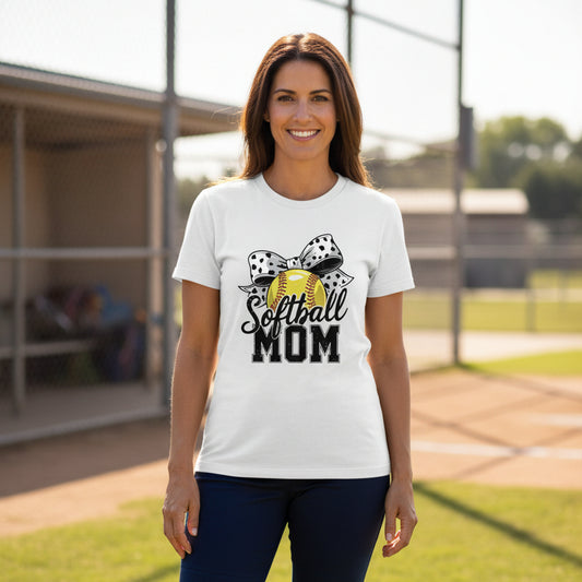 Softball Mom Life – Chic Bow Game Day Statement T-Shirt WHITE - 6004 - FRONT