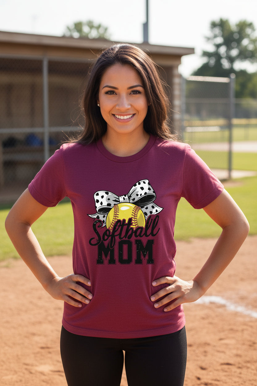 Softball Mom Life – Chic Bow Game Day Statement T-Shirt MAROON - 6004 - FRONT