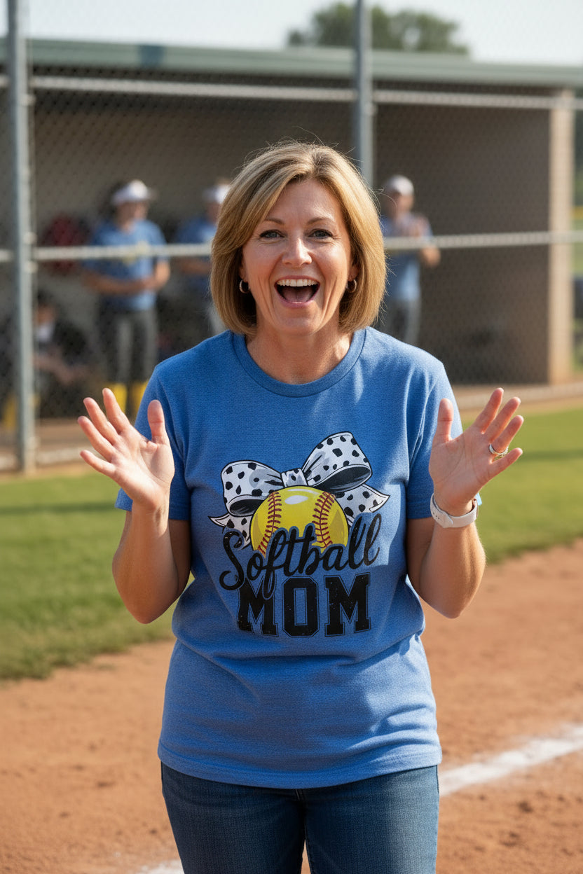Softball Mom Life – Chic Bow Game Day Statement T-Shirt HTHR TRUE ROYAL - 6004 - FRONT
