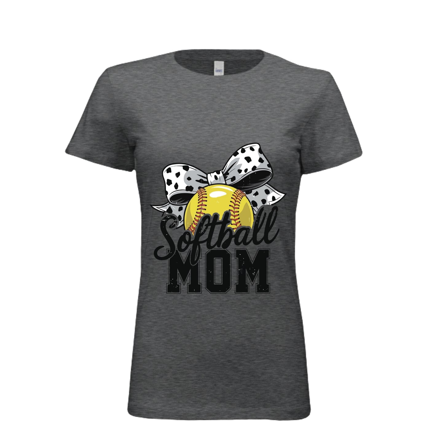 Softball Mom Life – Chic Bow Game Day Statement T-Shirt DRK GREY HEATHER - 6004 - FRONT