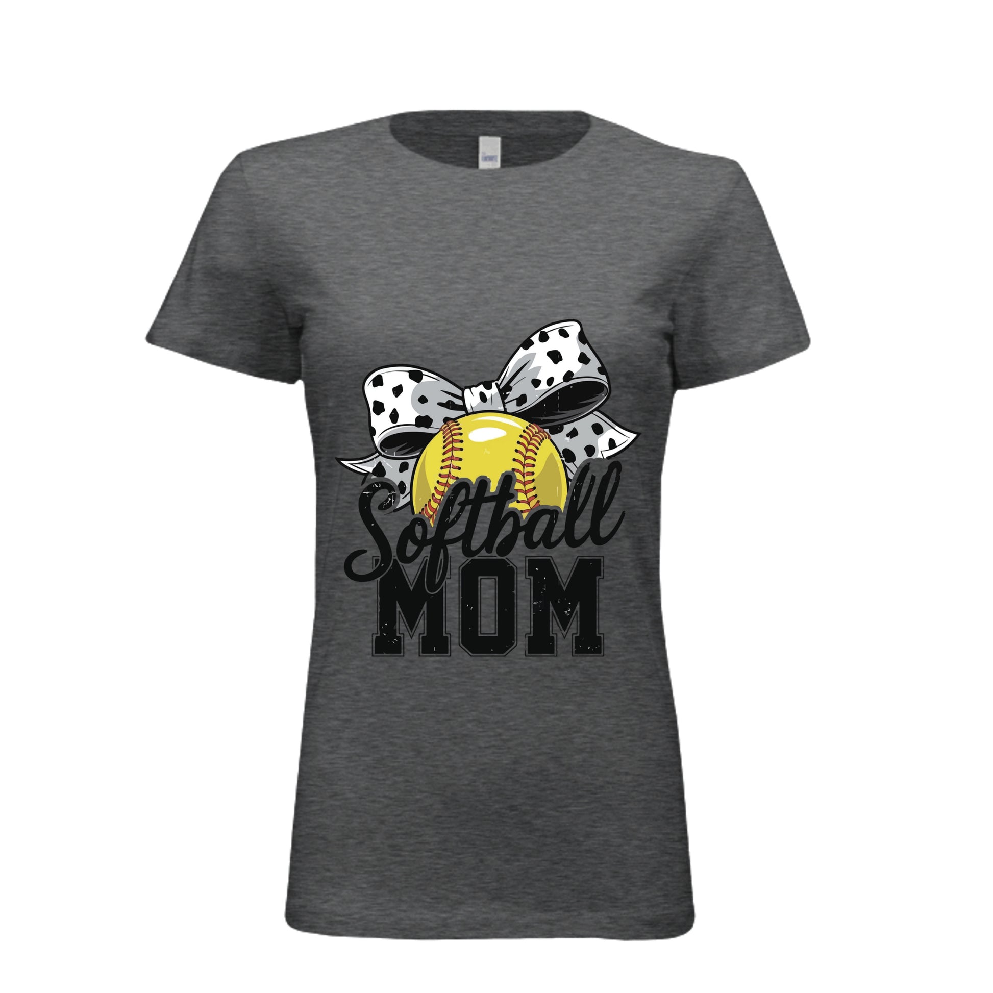 Softball Mom Life – Chic Bow Game Day Statement T-Shirt DRK GREY HEATHER - 6004 - FRONT