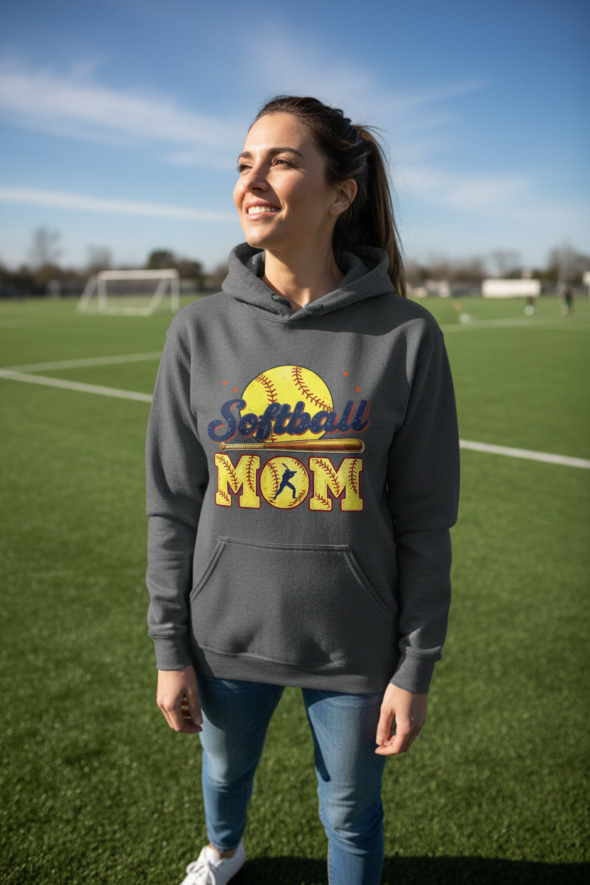 Softball Mom Passion Player Silhouette Design Hoodie DARK HEATHER - SF500 - FRONT