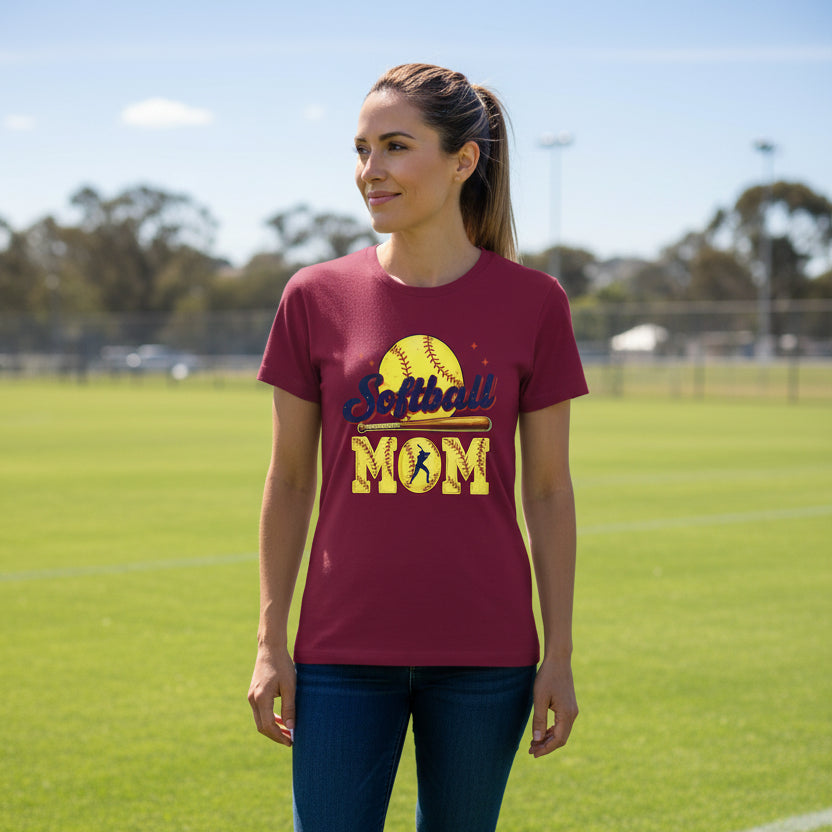 Softball Mom Passion Player Silhouette Design T-Shirt MAROON - 6004 - FRONT
