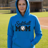 Softball Mom Script Design with Ball Graphic – Game Day Spirit Style Hoodie Royal - FRONT